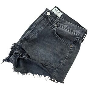 AGOLDE Parker Distressed Denim Shorts Washed Black Carbon Womens 27
